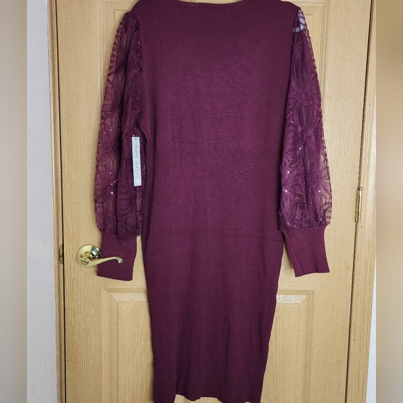 Lace Sleeve Ribbed Midi Dress Size XL - Wine Fall / winter plus size - Picture 13 of 16